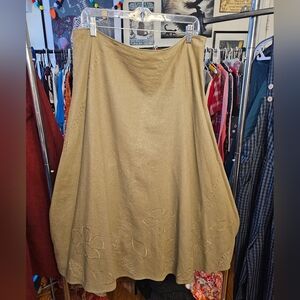 Tweeds Boho Embroidered A-Line Maxi Skirt - Tan